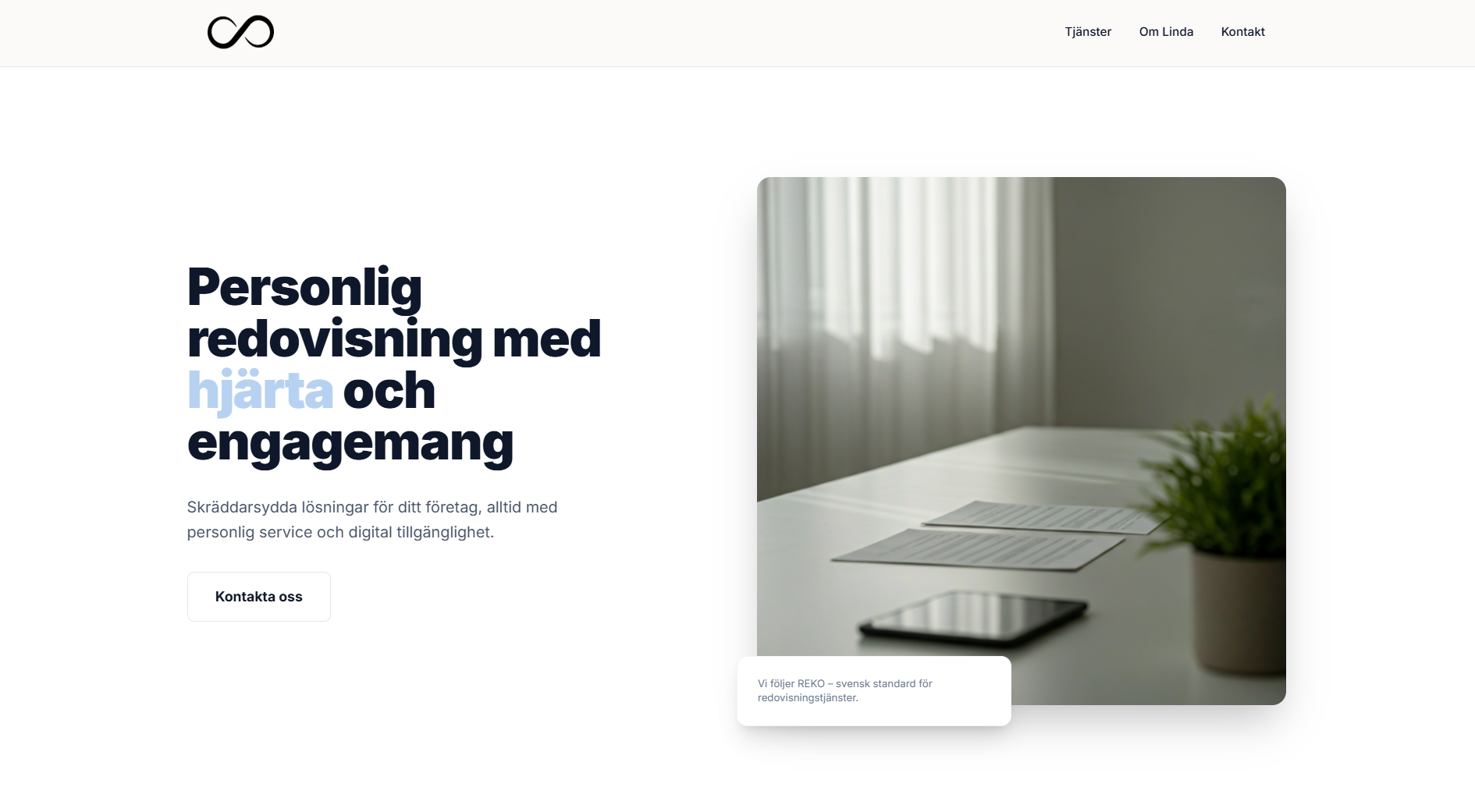 Skärmdump av Accountingfirm:s webbplats – personlig redovisning med hjärta och engagemang
