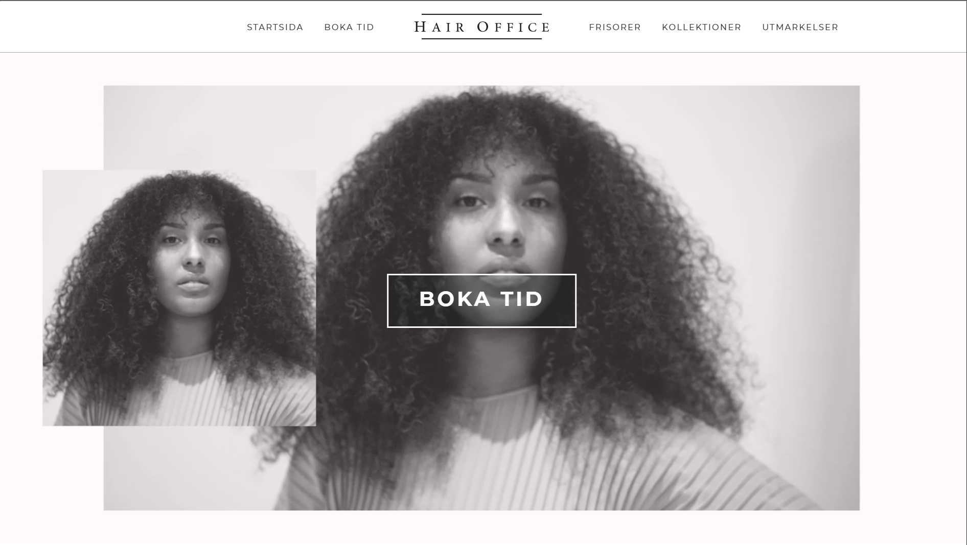 Skärmdump av Hair Office:s webbplats – modern frisörsalong