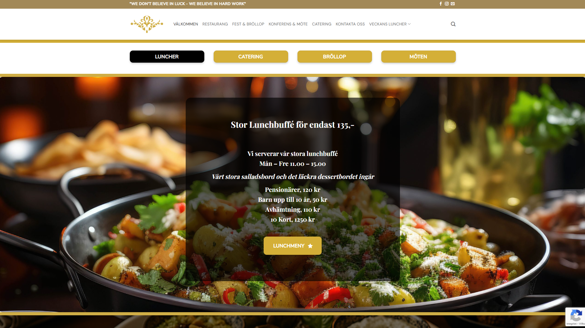 Skärmdump av Pashas webbplats – restaurang med catering, konferens och festvåning